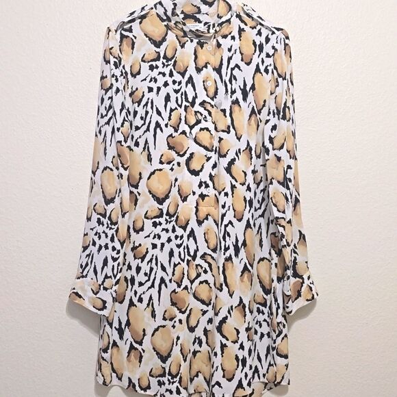 Equipment Leopard Print Dress - Black, White, Tan - Picture 1 of 8